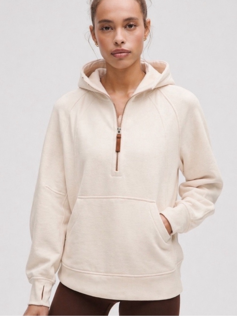 Laslulu Cream Half-Zip Hooded Sweatshirt